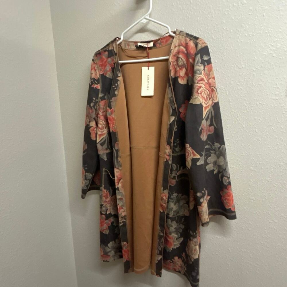 NWT Anthropologie Floral Faux Suede super soft Jacket Boho Festival Layer Size L